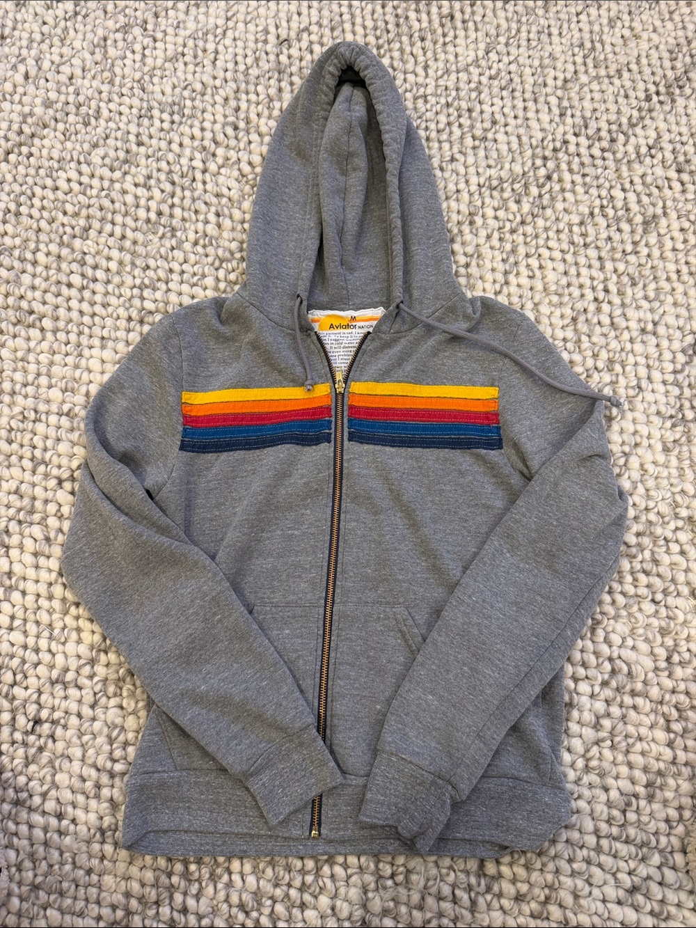 Aviator Nation 5 Stripe Hoodie Heather Gray Size Medium